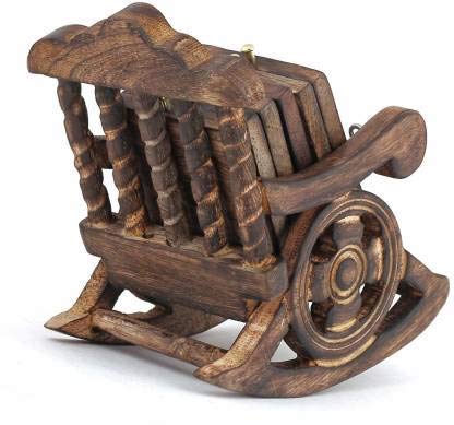 Craftland wooden antique miniature chair shape tea,coffee,drink hot/cold coaster set with 6 coaster for kitchen/dining table/off